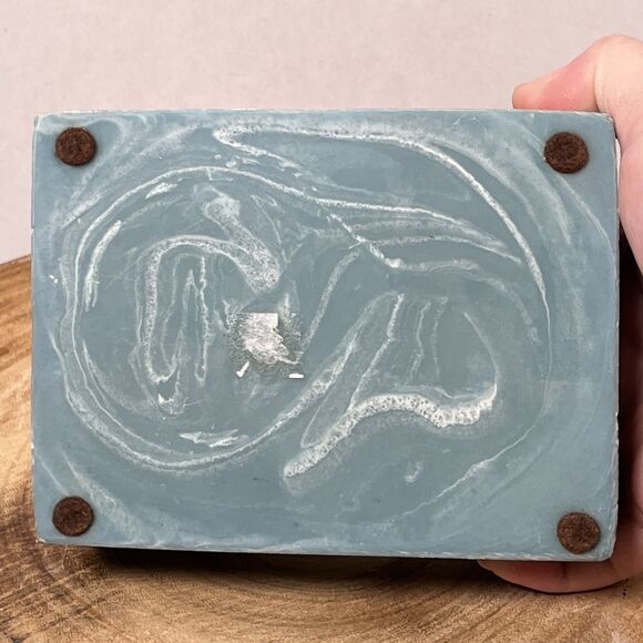 Vintage Blue Incolay Jewelry Trinket Box Seagulls Ocean Beach Birds 5.5”x4” - Picture 9 of 9